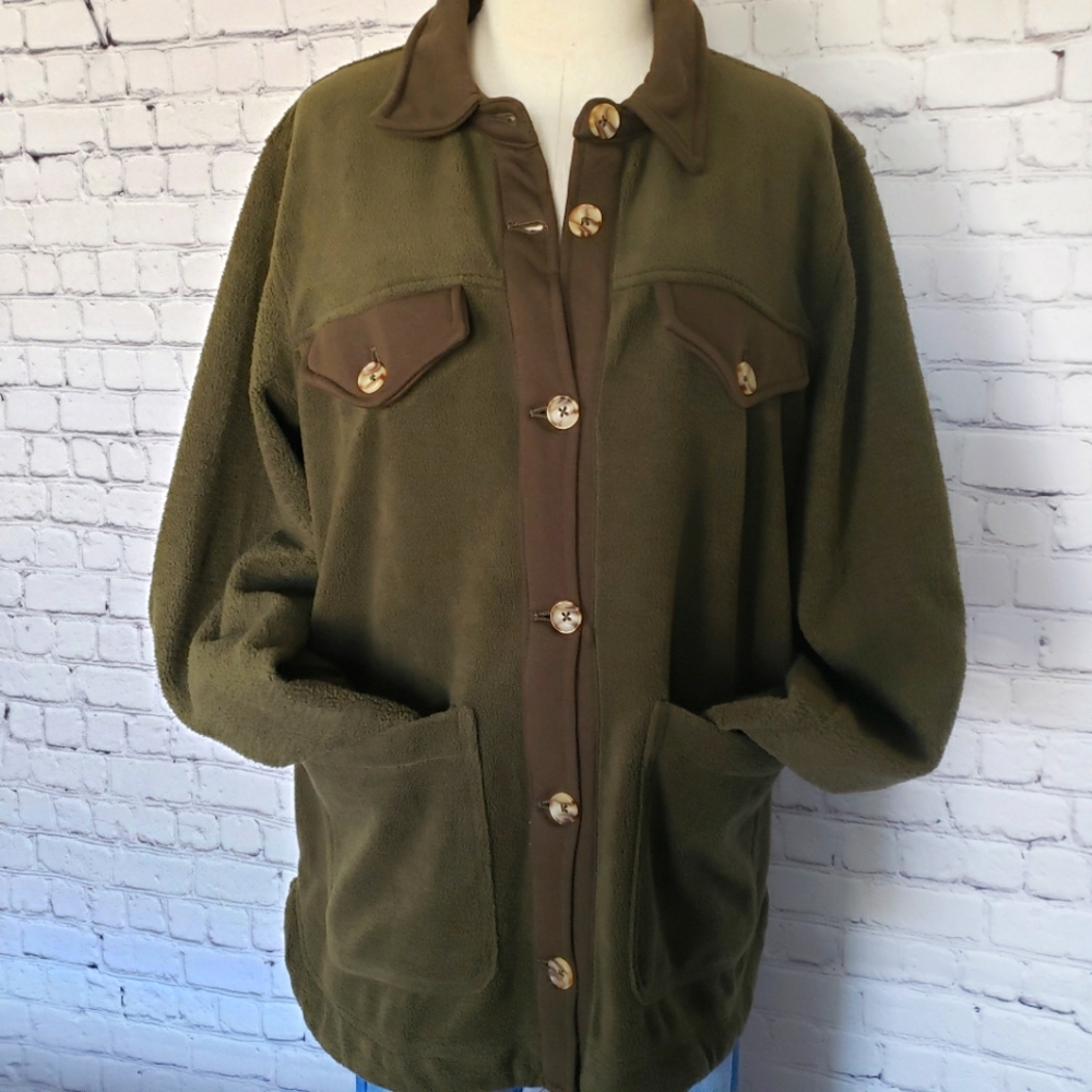 BLANK NYC Oversized Green Fleece Button Front Chore Shacket--XL